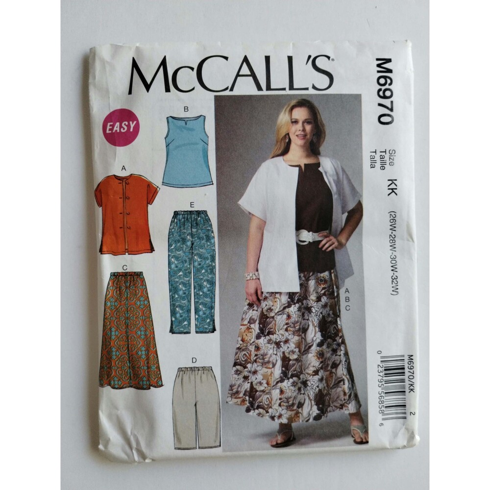 M6970 McCalls Sewing Pattern Womens Shirt, Top, Skirt, Pants, Size 26W-32W